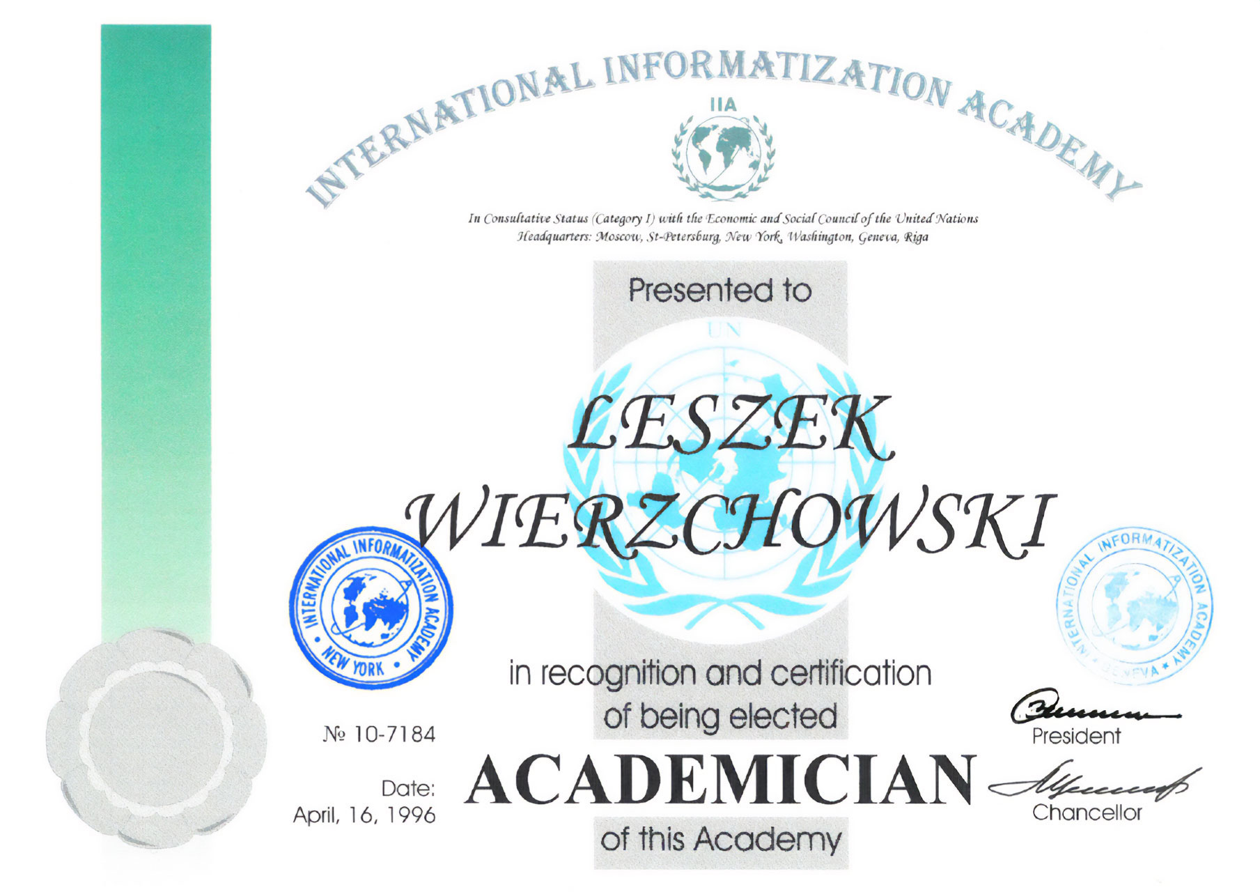 Dyplom Akademika Międzynarodowej Akademii Informatyzacji